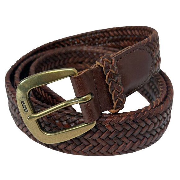 POLO RALPH LAUREN Mens Belt Size 40 Brown Woven Leather Classic Preppy Logo - Picture 1 of 10